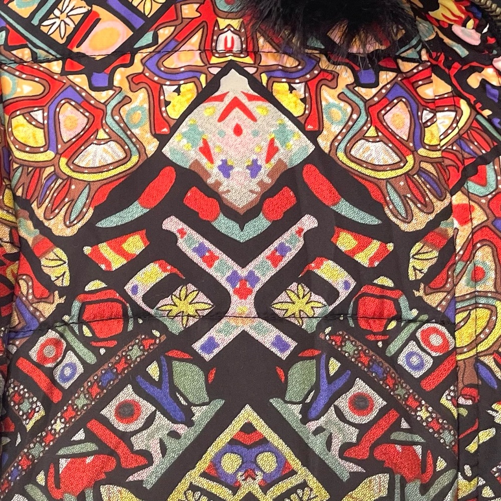🤑 SALE Desigual Ombré Black Multi Fur trim Stained Glass Puffer Coat - Picture 12 of 14